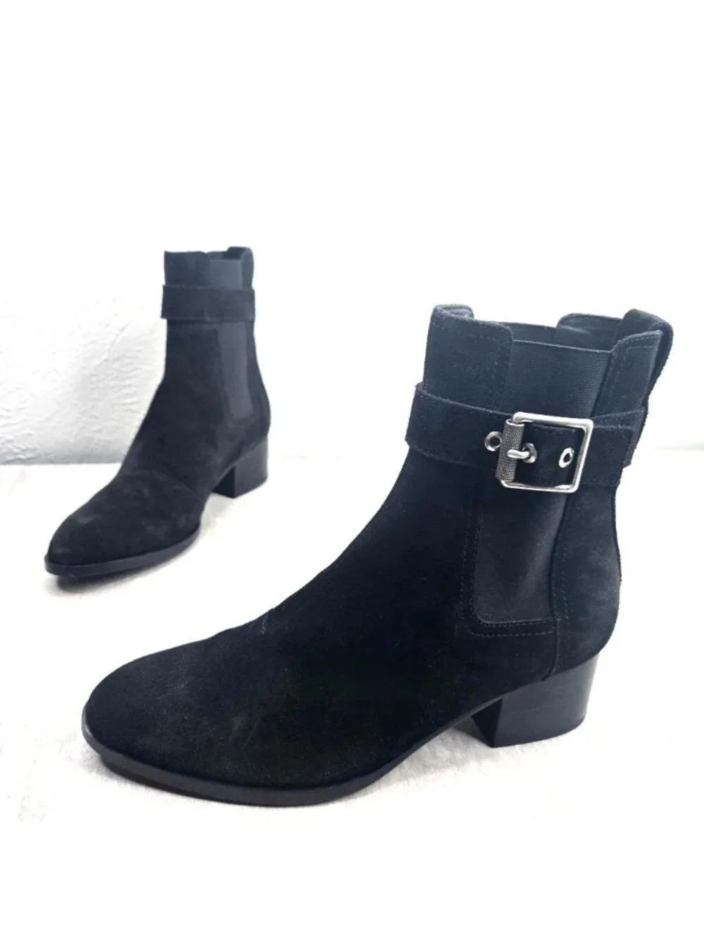 Rag & Bone Moto Boots Size 6.5 Black Suede Biker Block Heel Chelsea Ankle Bootie